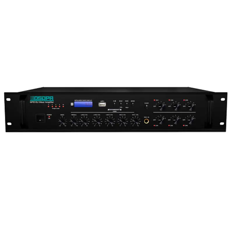Amplificator 250W cu mixer DSPPA MP610U, 6 zone, USB/SD/Tuner, 4Mic si 3AUX, 100V & 4-16 Ohmi